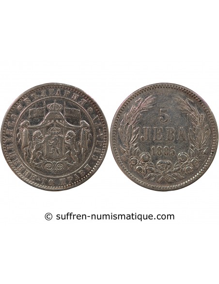 BULGARIE, ALEXANDRE Ier - 5 LEVA ARGENT 1885 SAINT PETERSBOURG