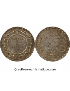 PROTECTORAT FRANCAIS DE TUNISIE, MUHAMMAD AL-NASIR - 2 FRANCS ARGENT 1334 AH / 1916 A PARIS