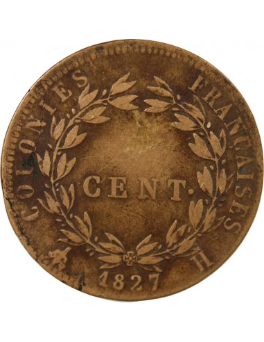 COLONIES FRANCAISES, MARTINIQUE ET GUADELOUPE, CHARLES X  5 CENTIMES 1827 H LA ROCHELLE