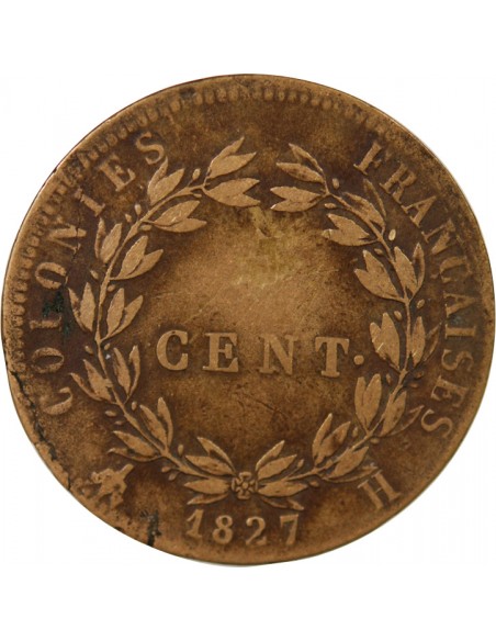 COLONIES FRANCAISES, MARTINIQUE ET GUADELOUPE, CHARLES X  5 CENTIMES 1827 H LA ROCHELLE