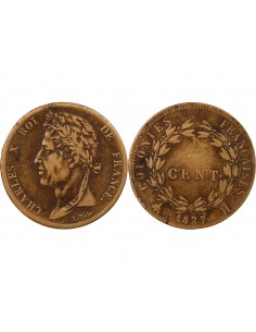 COLONIES FRANCAISES, MARTINIQUE ET GUADELOUPE, CHARLES X  5 CENTIMES 1827 H LA ROCHELLE 2