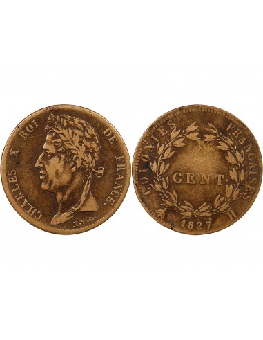 COLONIES FRANCAISES, MARTINIQUE ET GUADELOUPE, CHARLES X  5 CENTIMES 1827 H LA ROCHELLE