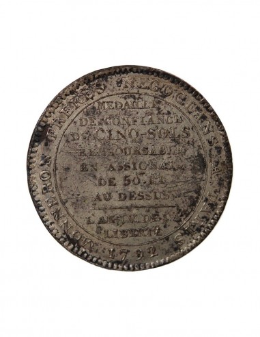 MONNAIE DE CONFIANCE - MONNERON 5 SOLS AU SERMENT, 2e TYPE 1792 AN IV