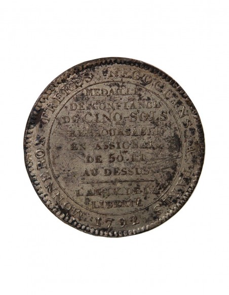 MONNAIE DE CONFIANCE - MONNERON 5 SOLS AU SERMENT, 2e TYPE 1792 AN IV