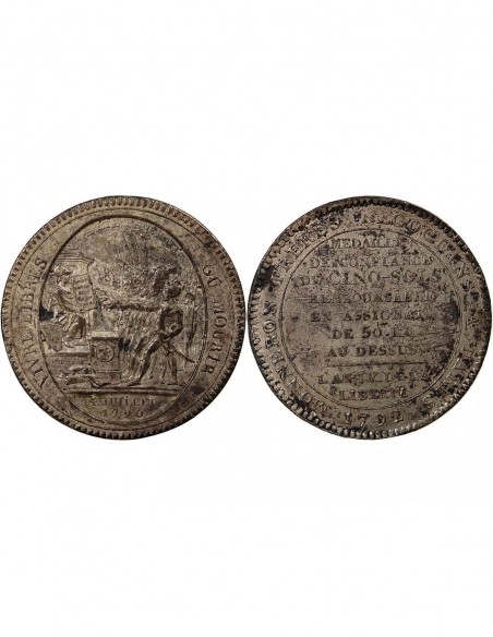 MONNAIE DE CONFIANCE - MONNERON 5 SOLS AU SERMENT, 2e TYPE 1792 AN IV