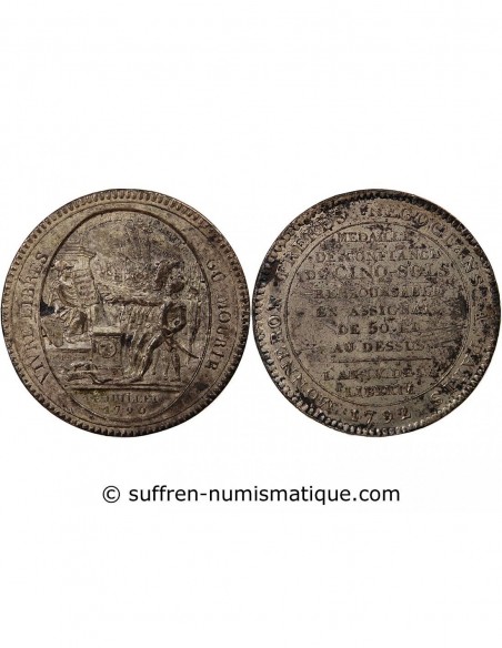 MONNAIE DE CONFIANCE - MONNERON 5 SOLS AU SERMENT, 2e TYPE 1792 AN IV