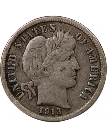 ETATS UNIS - BARBER DIME ARGENT 1913 PHILADELPHIE