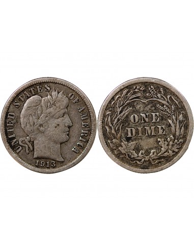 ETATS UNIS - BARBER DIME ARGENT 1913 PHILADELPHIE