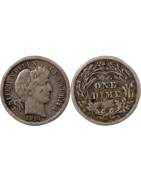 ETATS UNIS - BARBER DIME ARGENT 1913 PHILADELPHIE