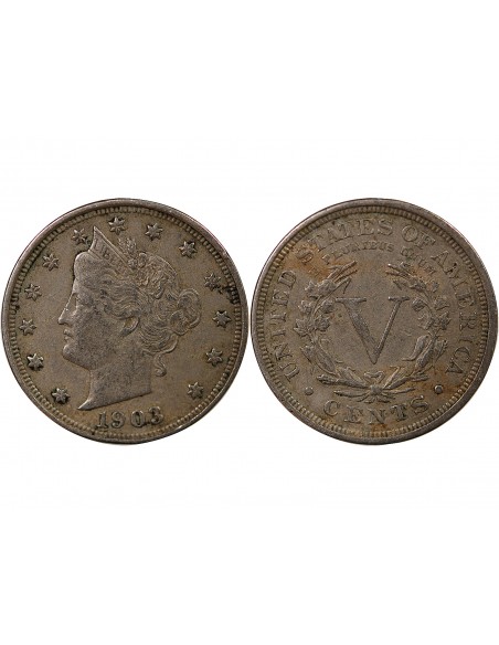 ETATS UNIS - 5 CENTS "Liberty Nickel" 1903 PHILADELPHIE