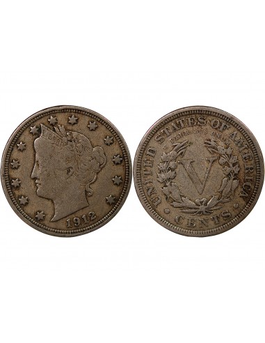 ETATS UNIS - 5 CENTS "Liberty Nickel" 1912 PHILADELPHIE