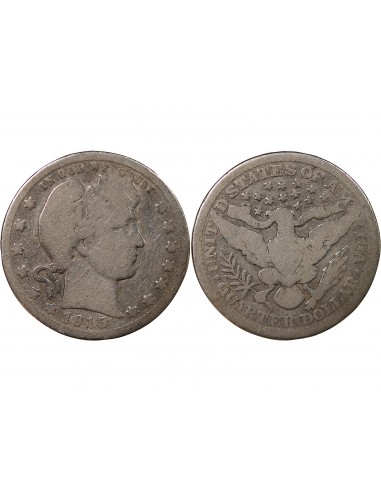 ETATS UNIS - 1/4 DOLLAR ARGENT "BARBER Quarter" 1915 PHILADELPHIE
