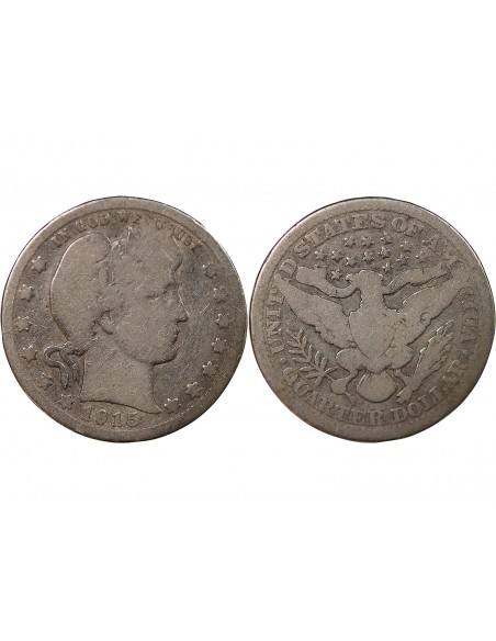 ETATS UNIS - 1/4 DOLLAR ARGENT "BARBER Quarter" 1915 PHILADELPHIE