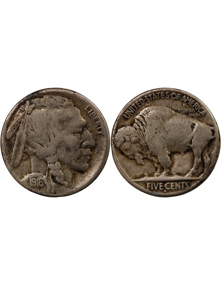 ETATS UNIS - 5 CENTS "Buffalo Nickel" 1916 S SAN FRANCISCO