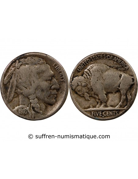 ETATS UNIS - 5 CENTS "Buffalo Nickel" 1916 S SAN FRANCISCO