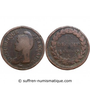 France 1 Decime Dupré L'An 5 A Paris "Refrappe Du 2 Décimes"