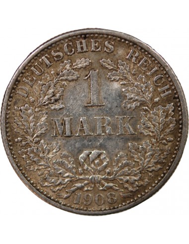 ALLEMAGNE, GUILLAUME II - 1 MARK ARGENT 1908 F STUTTGART