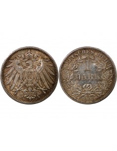 ALLEMAGNE, GUILLAUME II - 1 MARK ARGENT 1908 F STUTTGART 2