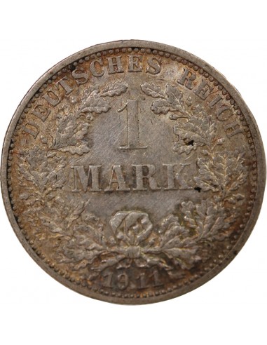 ALLEMAGNE, GUILLAUME II - 1 MARK ARGENT 1911 F STUTTGART