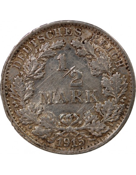 ALLEMAGNE, GUILLAUME II - 1/2 MARK ARGENT 1915 F STUTTGART