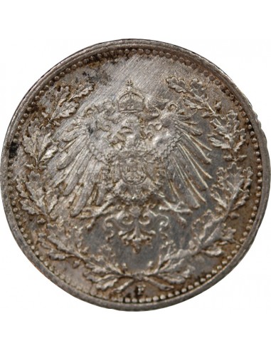 ALLEMAGNE, GUILLAUME II - 1/2 MARK ARGENT 1915 F STUTTGART