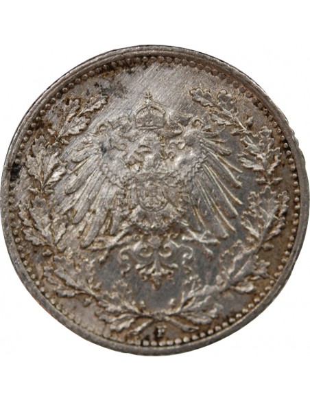 ALLEMAGNE, GUILLAUME II - 1/2 MARK ARGENT 1915 F STUTTGART
