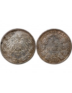 ALLEMAGNE, GUILLAUME II - 1/2 MARK ARGENT 1915 F STUTTGART 2