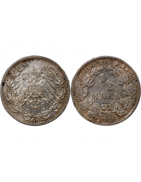 ALLEMAGNE, GUILLAUME II - 1/2 MARK ARGENT 1915 F STUTTGART