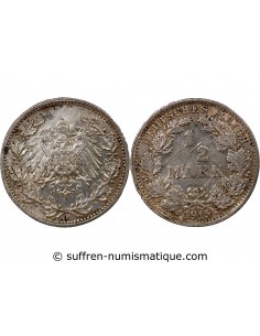 ALLEMAGNE, GUILLAUME II - 1/2 MARK ARGENT 1915 F STUTTGART