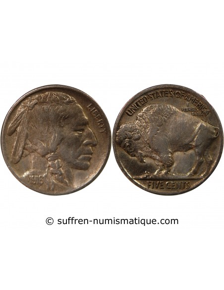 ETATS UNIS - 5 CENTS "Buffalo Nickel" 1916 PHILADELPHIE