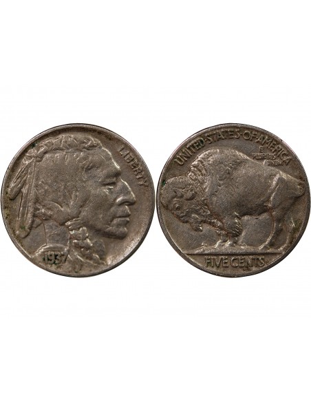 ETATS UNIS - 5 CENTS "Buffalo Nickel" 1937 PHILADELPHIE