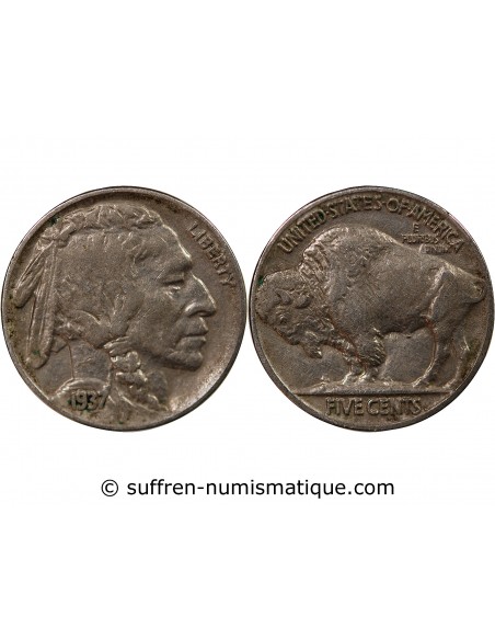 ETATS UNIS - 5 CENTS "Buffalo Nickel" 1937 PHILADELPHIE