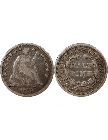 ETATS UNIS - SEATED LIBERTY HALF DIME ARGENT 1858 PHILADELPHIE