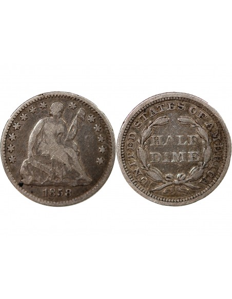 ETATS UNIS - SEATED LIBERTY HALF DIME ARGENT 1858 PHILADELPHIE