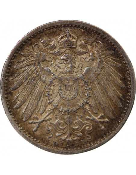 ALLEMAGNE, GUILLAUME II - 1 MARK ARGENT 1908 D MUNICH