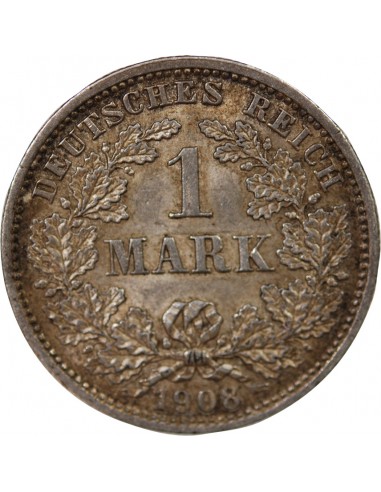 ALLEMAGNE, GUILLAUME II - 1 MARK ARGENT 1908 D MUNICH