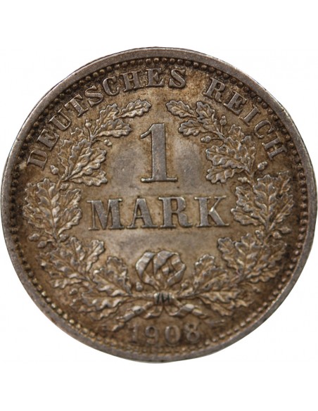 ALLEMAGNE, GUILLAUME II - 1 MARK ARGENT 1908 D MUNICH