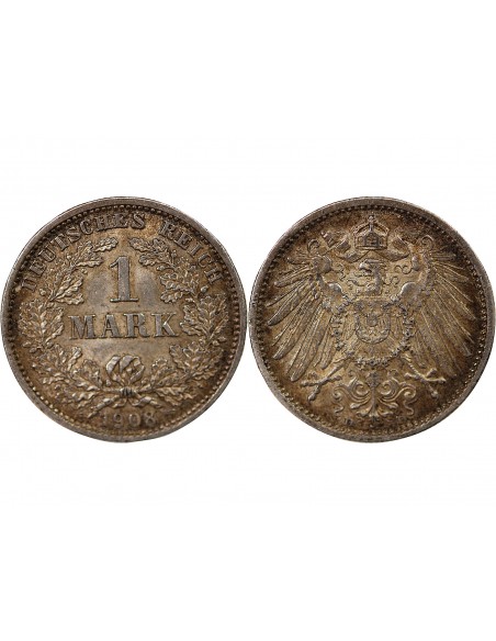 ALLEMAGNE, GUILLAUME II - 1 MARK ARGENT 1908 D MUNICH