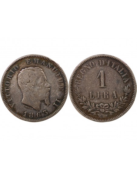 ITALIE, VICTOR EMMANUEL II - 1 LIRE ARGENT - 1863, M MILAN