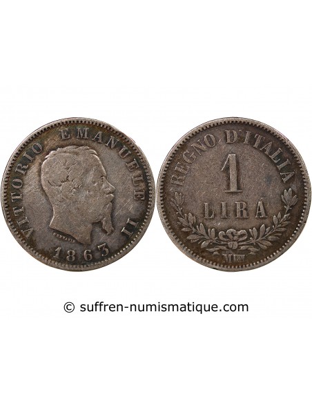 ITALIE, VICTOR EMMANUEL II - 1 LIRE ARGENT - 1863, M MILAN