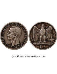 ITALIE, VICTOR-EMMANUEL III - 5 LIRE ARGENT 1927 R ROME