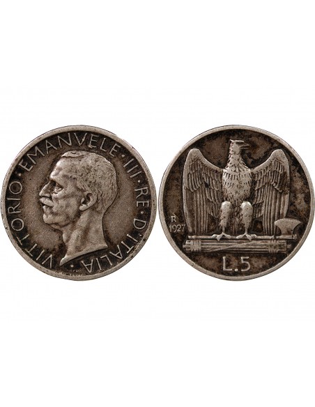 ITALIE, VICTOR-EMMANUEL III - 5 LIRE ARGENT 1927 R ROME
