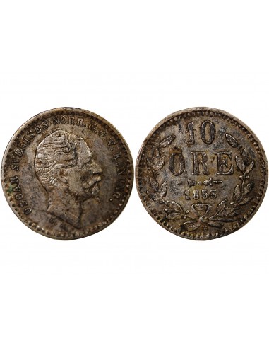 SUÈDE, OSCAR I - 10 ÖRE ARGENT - 1855