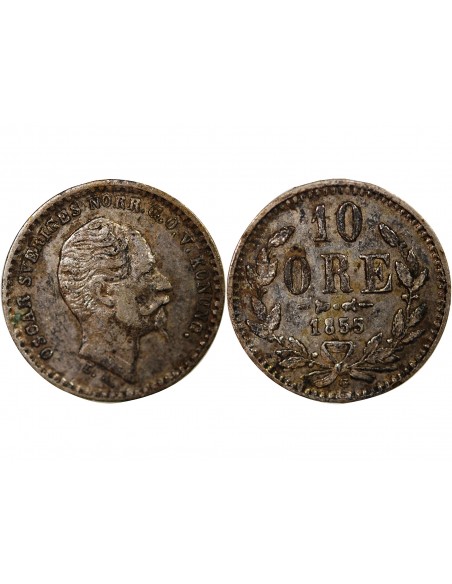 SUÈDE, OSCAR I - 10 ÖRE ARGENT - 1855