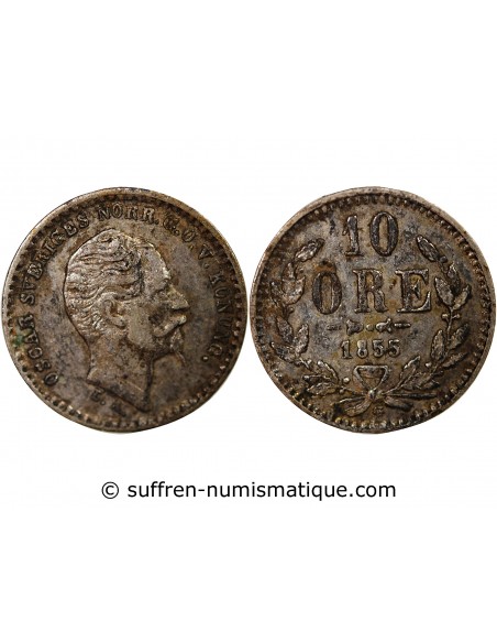 SUÈDE, OSCAR I - 10 ÖRE ARGENT - 1855