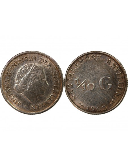 ANTILLES NEERLANDAISES, JULIANA - 1/10 GULDEN ARGENT 1963
