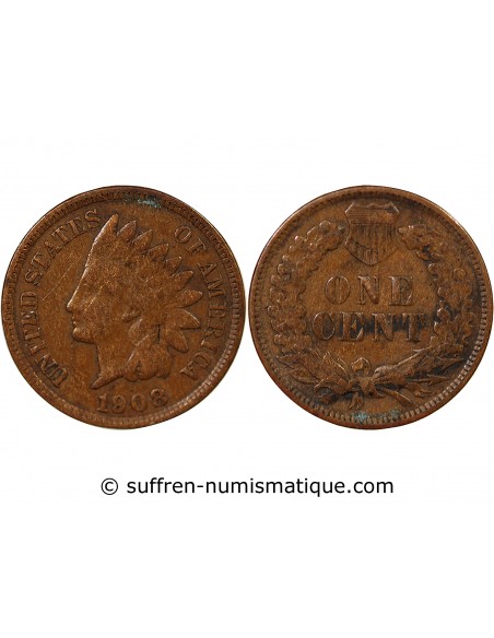 ETATS UNIS - 1 CENT "Indian Head" 1908 PHILADELPHIE
