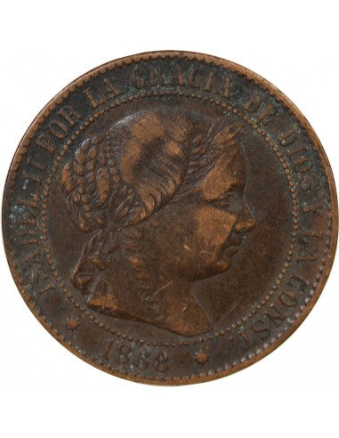 ESPAGNE, ISABELLE II - 2 1/2 CENTIMOS 1868 OM BARCELONE