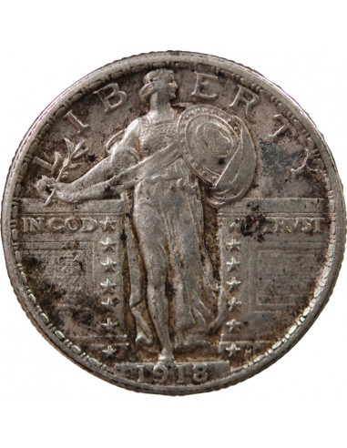 ETATS UNIS - 1/4 DOLLAR ARGENT "Standing Liberty Quarter" 1918 PHILADELPHIE