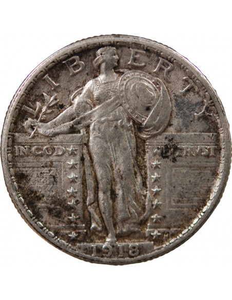 ETATS UNIS - 1/4 DOLLAR ARGENT "Standing Liberty Quarter" 1918 PHILADELPHIE